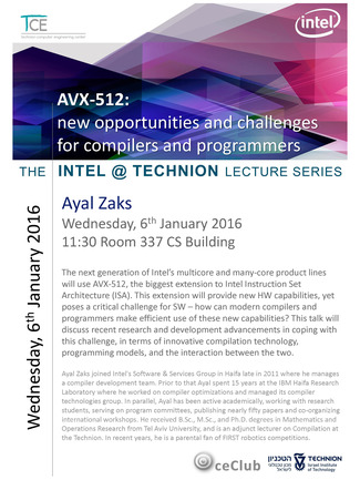 Intel@Technion Lectures: AVX-512: New Opportunities and Challenges for Compilers and Programmers