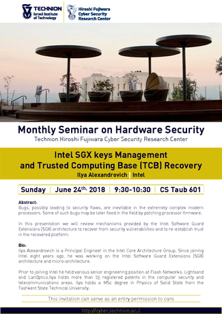 Hardware Security Seminar: Intel SGX keys Management and Trusted Computing Base (TCB) Recovery