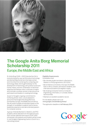 מלגת אניטה בורג של גוגל לשנת 2011